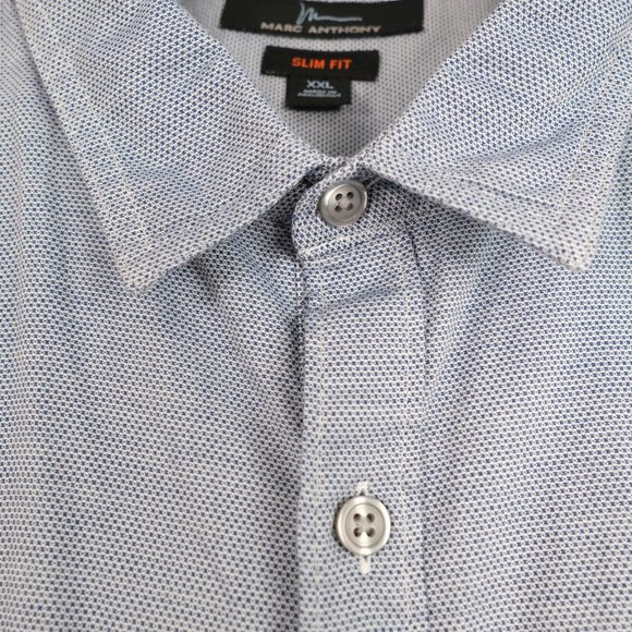 Marc Anthony Slim Fit XXL Blue Short Sleeve Button Up Shirt Double Pocket - Picture 3 of 7